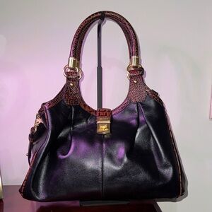 Brahmin Elisa- Black Tuscan Satchel and Shoulder bag